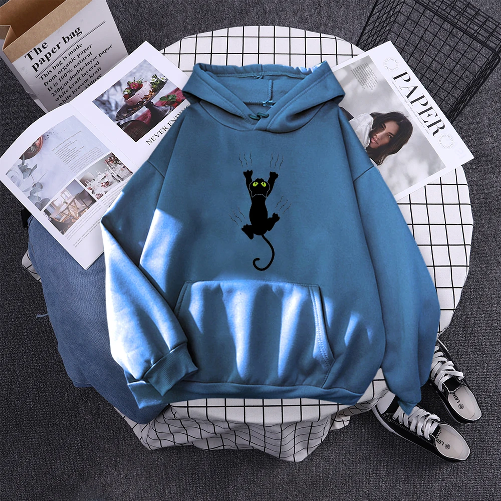 Hoody Funy Black Cats Cartoon Hoodies Female Fashion Korean Women'S Winter Clothing Oversized Fleece Women Sweatshirts With Hood