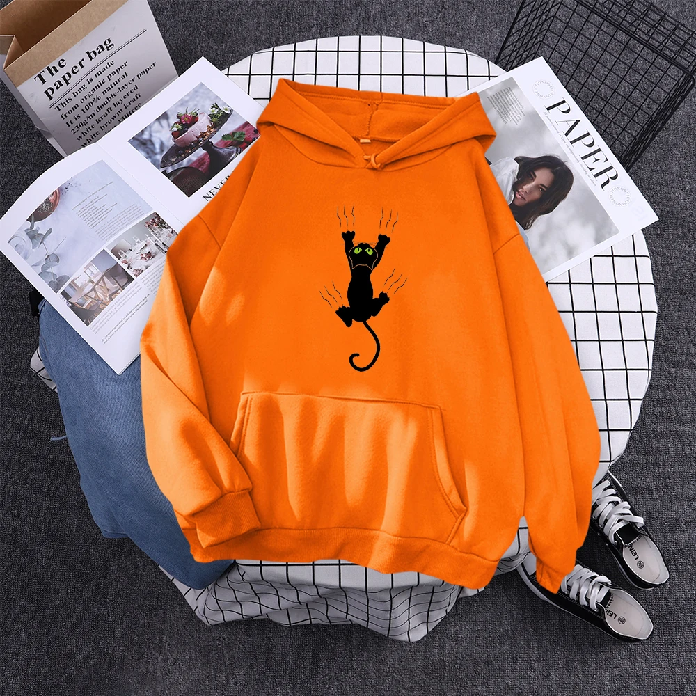 Hoody Funy Black Cats Cartoon Hoodies Female Fashion Korean Women'S Winter Clothing Oversized Fleece Women Sweatshirts With Hood