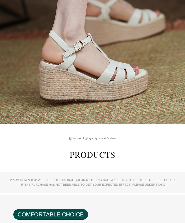 2021 New Brand Genuine Leather Women Sandals Fashion Wedges Peep Toe Platform Shoes Woman Summer T-Strap Dress Party Shoes Woman