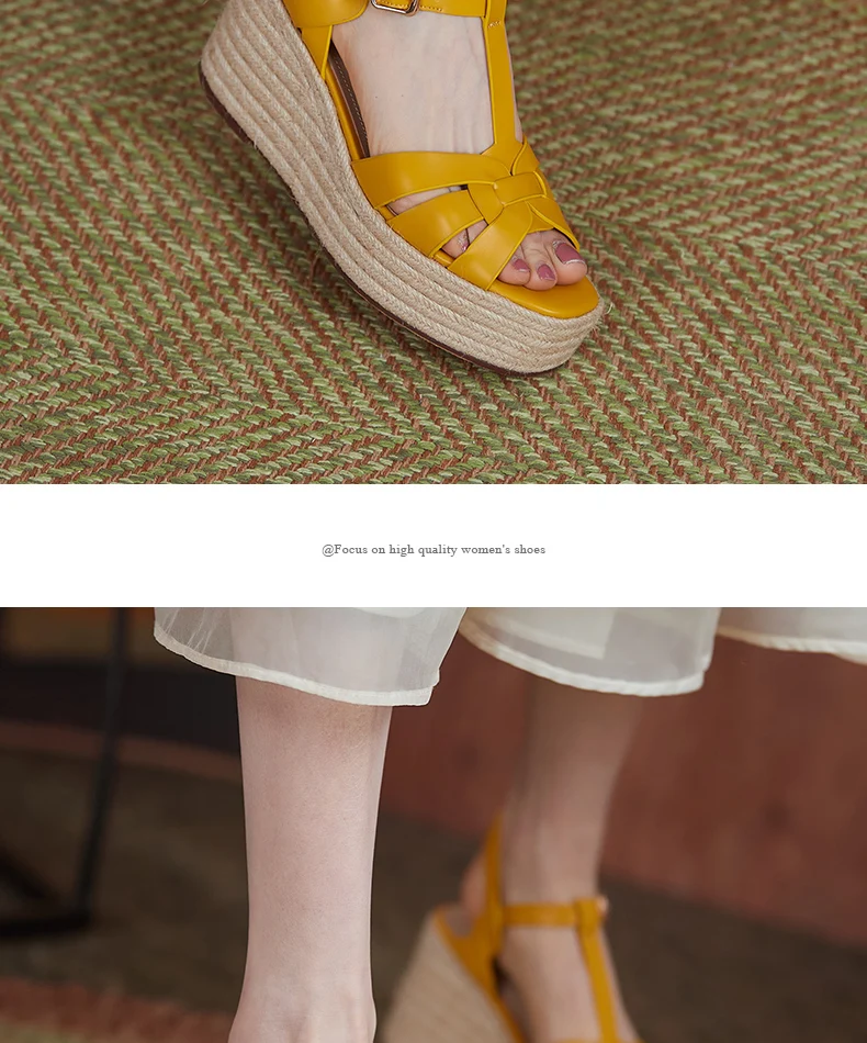 2021 New Brand Genuine Leather Women Sandals Fashion Wedges Peep Toe Platform Shoes Woman Summer T-Strap Dress Party Shoes Woman