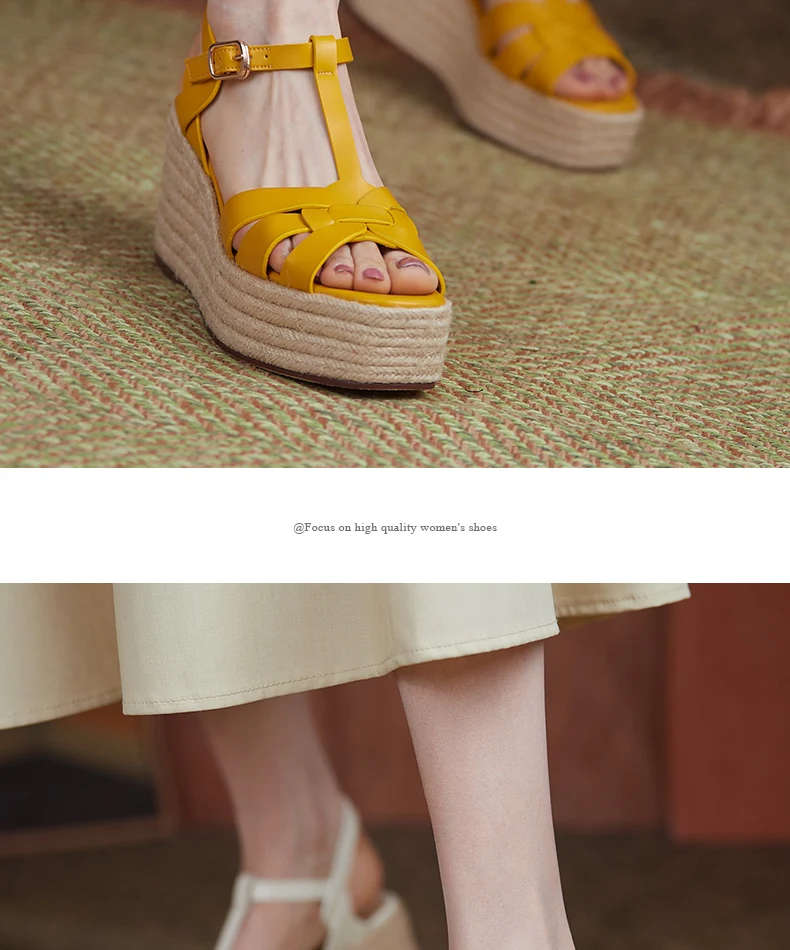 2021 New Brand Genuine Leather Women Sandals Fashion Wedges Peep Toe Platform Shoes Woman Summer T-Strap Dress Party Shoes Woman