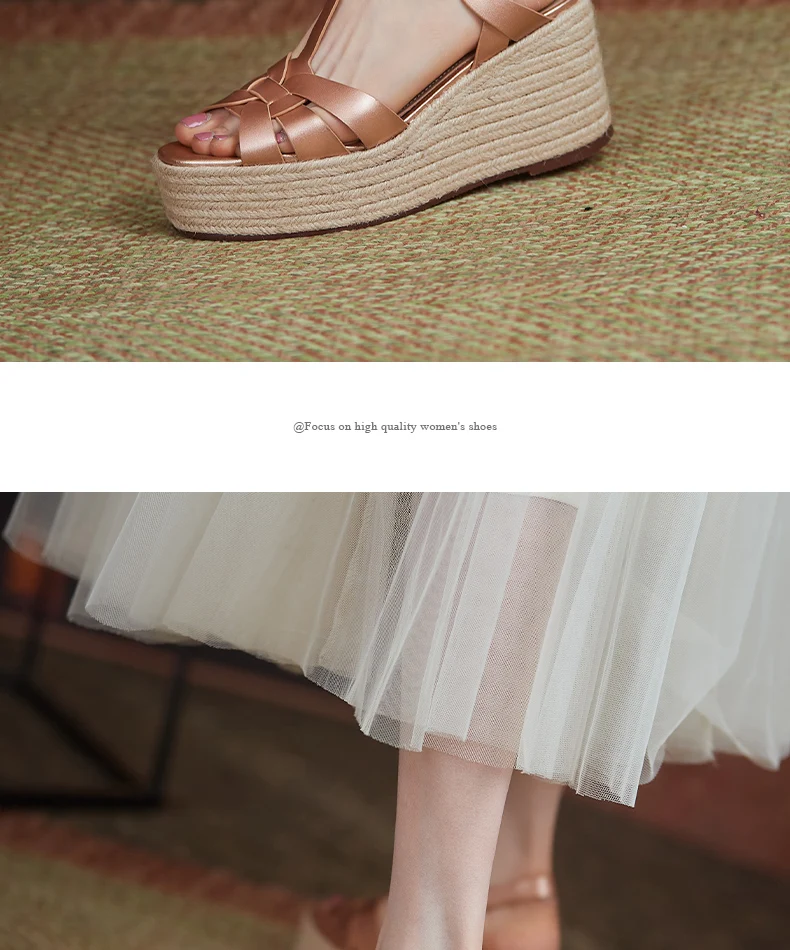 2021 New Brand Genuine Leather Women Sandals Fashion Wedges Peep Toe Platform Shoes Woman Summer T-Strap Dress Party Shoes Woman