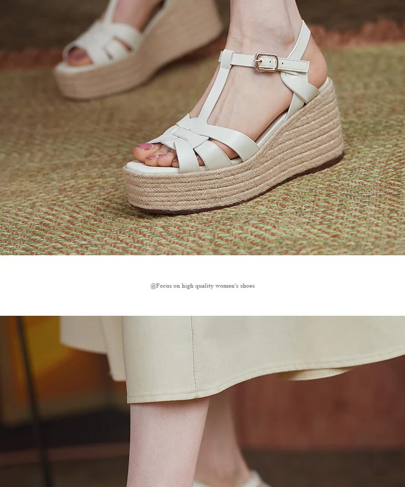 2021 New Brand Genuine Leather Women Sandals Fashion Wedges Peep Toe Platform Shoes Woman Summer T-Strap Dress Party Shoes Woman