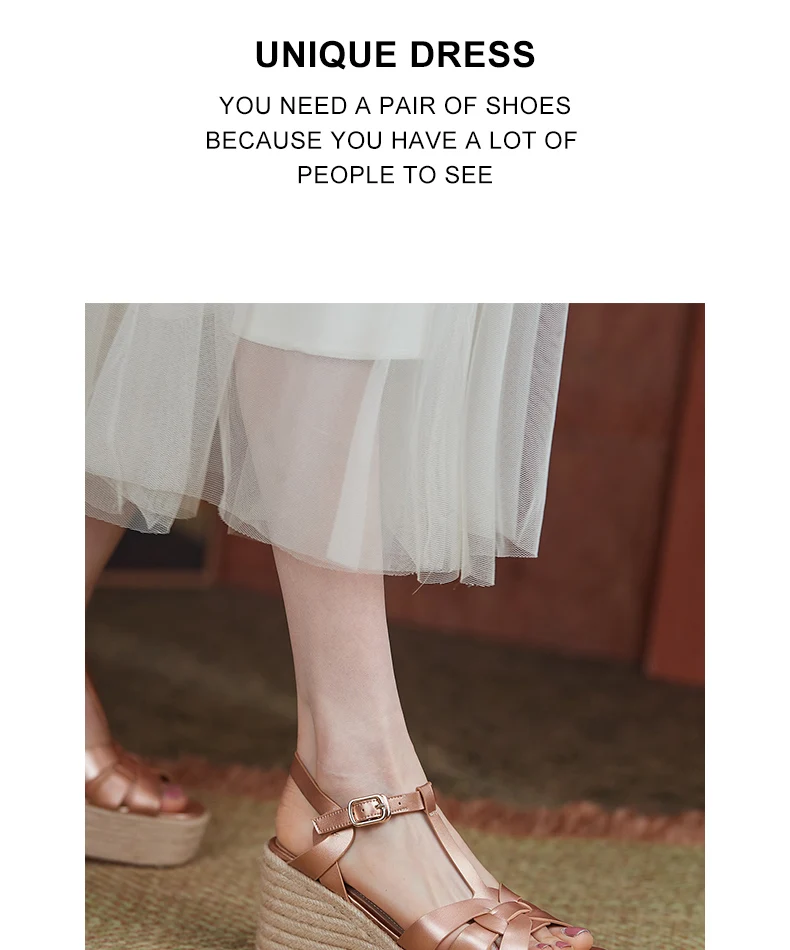 2021 New Brand Genuine Leather Women Sandals Fashion Wedges Peep Toe Platform Shoes Woman Summer T-Strap Dress Party Shoes Woman