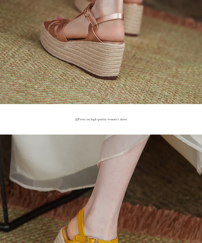 2021 New Brand Genuine Leather Women Sandals Fashion Wedges Peep Toe Platform Shoes Woman Summer T-Strap Dress Party Shoes Woman