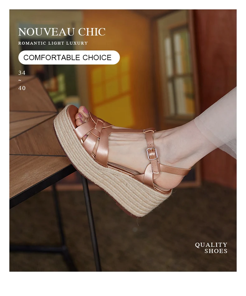 2021 New Brand Genuine Leather Women Sandals Fashion Wedges Peep Toe Platform Shoes Woman Summer T-Strap Dress Party Shoes Woman