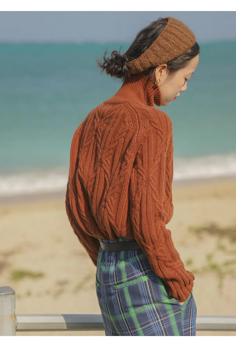 Winter Turtleneck Sweater Women Cashmere Argyle Sweaters Pure Color Knitted Pullover Oversized Loose Casual Lady Jumper