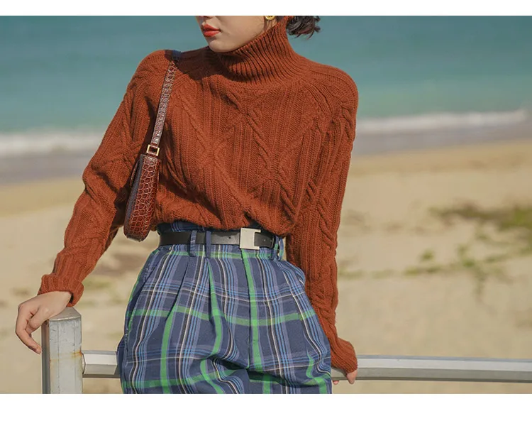 Winter Turtleneck Sweater Women Cashmere Argyle Sweaters Pure Color Knitted Pullover Oversized Loose Casual Lady Jumper