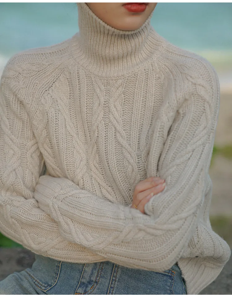 Winter Turtleneck Sweater Women Cashmere Argyle Sweaters Pure Color Knitted Pullover Oversized Loose Casual Lady Jumper