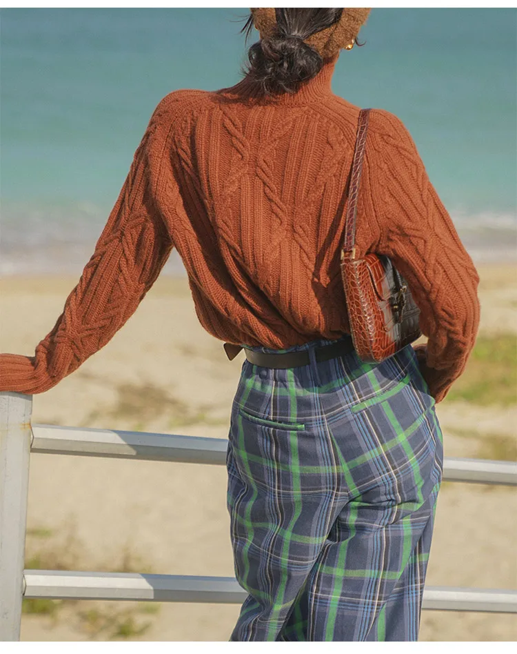 Winter Turtleneck Sweater Women Cashmere Argyle Sweaters Pure Color Knitted Pullover Oversized Loose Casual Lady Jumper