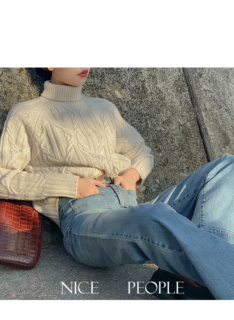 Winter Turtleneck Sweater Women Cashmere Argyle Sweaters Pure Color Knitted Pullover Oversized Loose Casual Lady Jumper