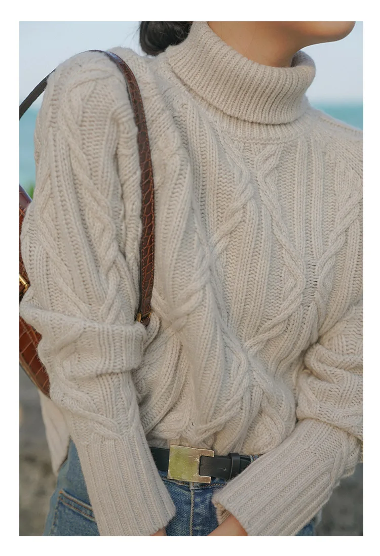 Winter Turtleneck Sweater Women Cashmere Argyle Sweaters Pure Color Knitted Pullover Oversized Loose Casual Lady Jumper