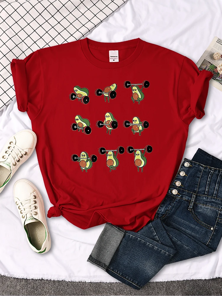 T Shirt Woman Avocado Cartoon Image Weightlifting Tshirt For Women's Harajuku Casual Women T-Shirt Korean Style Hip Hop Clothes