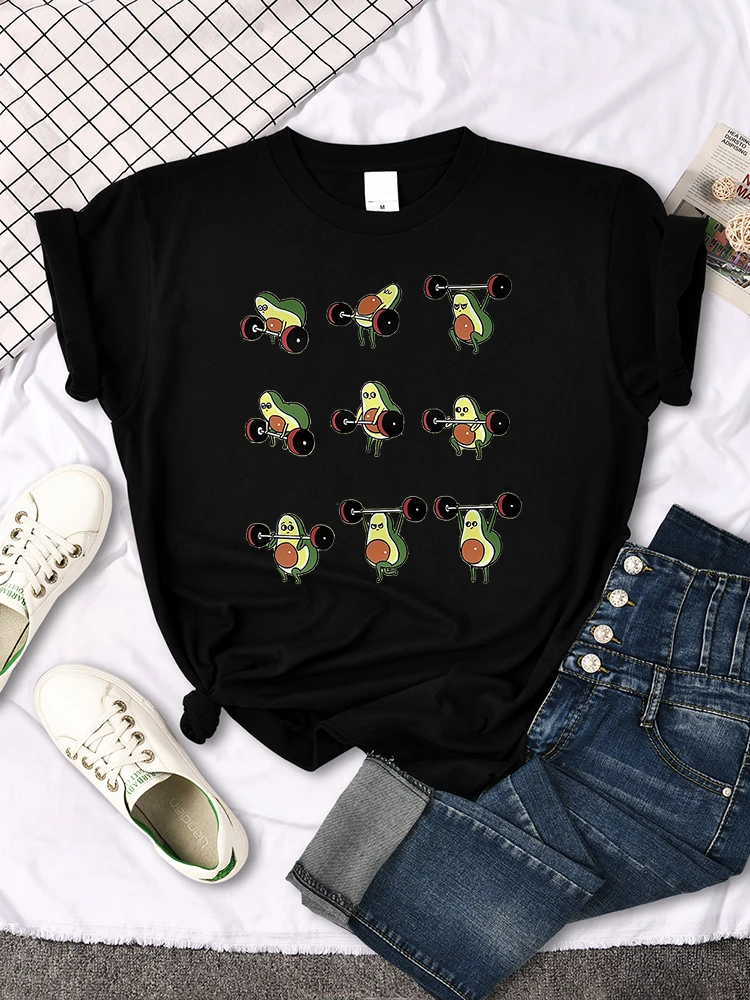 T Shirt Woman Avocado Cartoon Image Weightlifting Tshirt For Women's Harajuku Casual Women T-Shirt Korean Style Hip Hop Clothes