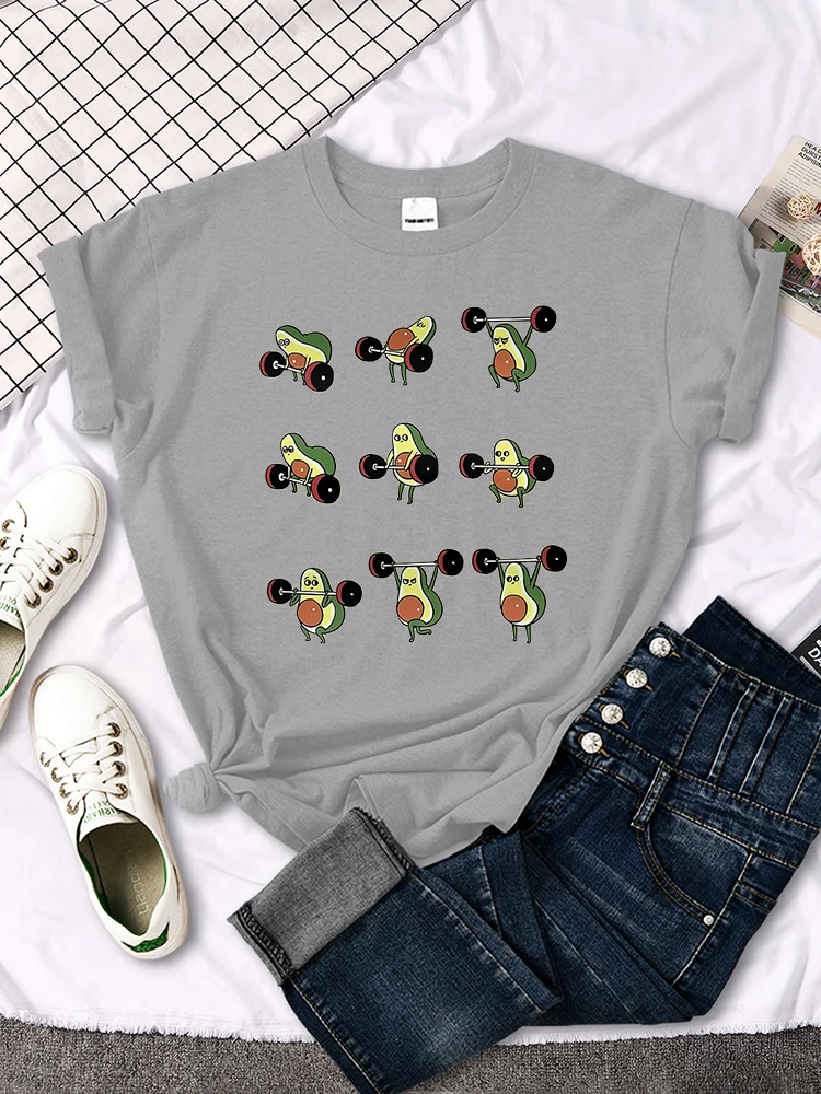 T Shirt Woman Avocado Cartoon Image Weightlifting Tshirt For Women's Harajuku Casual Women T-Shirt Korean Style Hip Hop Clothes