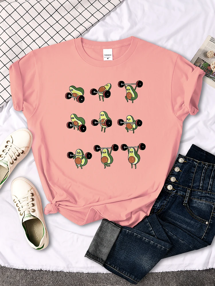 T Shirt Woman Avocado Cartoon Image Weightlifting Tshirt For Women's Harajuku Casual Women T-Shirt Korean Style Hip Hop Clothes