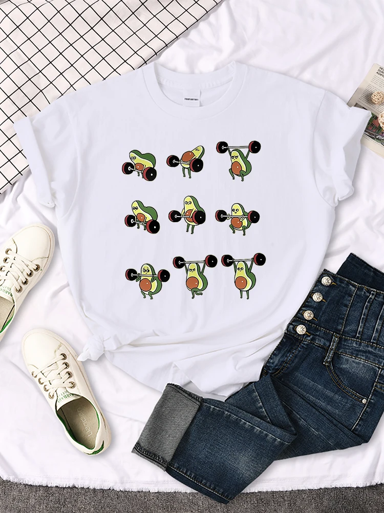 T Shirt Woman Avocado Cartoon Image Weightlifting Tshirt For Women's Harajuku Casual Women T-Shirt Korean Style Hip Hop Clothes