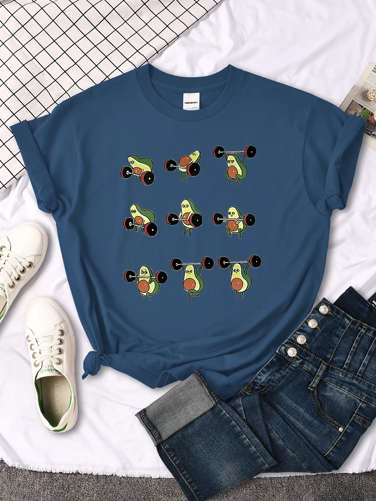 T Shirt Woman Avocado Cartoon Image Weightlifting Tshirt For Women's Harajuku Casual Women T-Shirt Korean Style Hip Hop Clothes