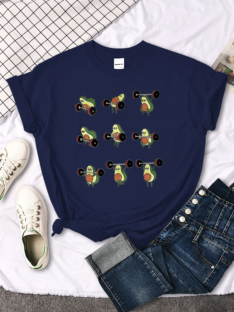 T Shirt Woman Avocado Cartoon Image Weightlifting Tshirt For Women's Harajuku Casual Women T-Shirt Korean Style Hip Hop Clothes