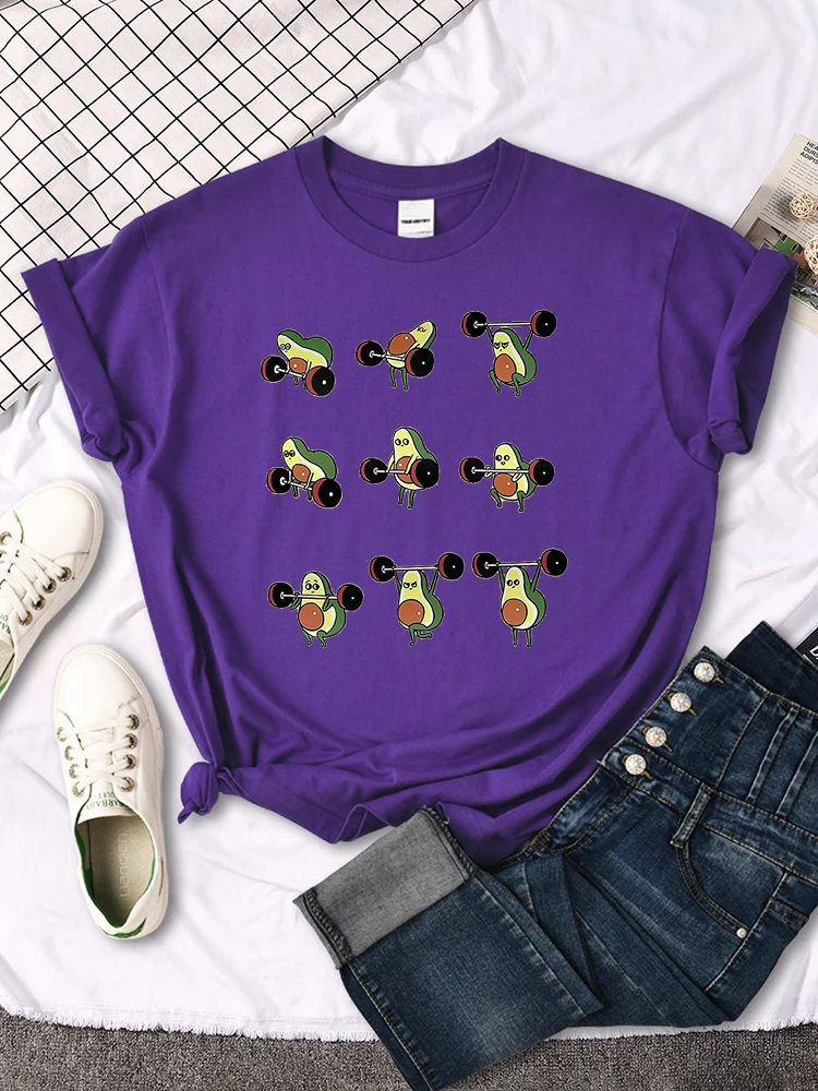 T Shirt Woman Avocado Cartoon Image Weightlifting Tshirt For Women's Harajuku Casual Women T-Shirt Korean Style Hip Hop Clothes
