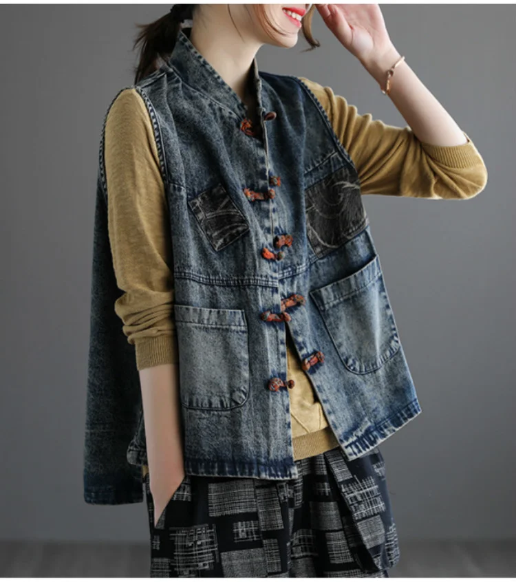 Amax LuluE 2024 Chinese Fashion Designer Clothes Women Vintage Denim Sleeveless Coats Ladies Casual Loose Luxury Punk Waistcoats