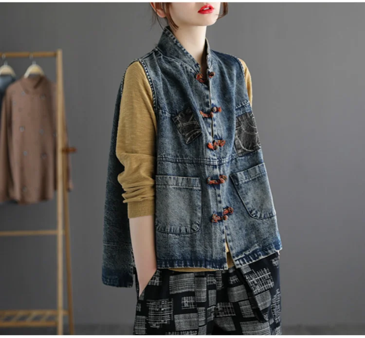 Amax LuluE 2024 Chinese Fashion Designer Clothes Women Vintage Denim Sleeveless Coats Ladies Casual Loose Luxury Punk Waistcoats