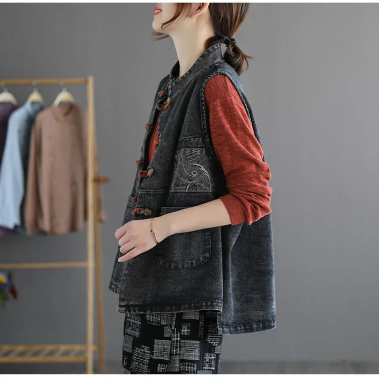 Amax LuluE 2024 Chinese Fashion Designer Clothes Women Vintage Denim Sleeveless Coats Ladies Casual Loose Luxury Punk Waistcoats