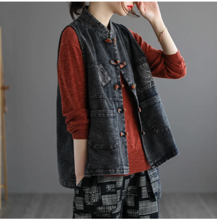 Amax LuluE 2024 Chinese Fashion Designer Clothes Women Vintage Denim Sleeveless Coats Ladies Casual Loose Luxury Punk Waistcoats