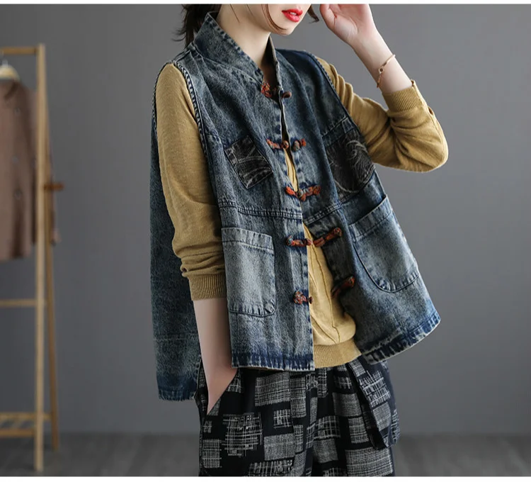 Amax LuluE 2024 Chinese Fashion Designer Clothes Women Vintage Denim Sleeveless Coats Ladies Casual Loose Luxury Punk Waistcoats
