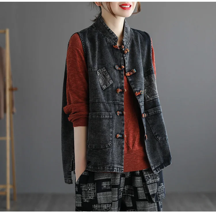 Amax LuluE 2024 Chinese Fashion Designer Clothes Women Vintage Denim Sleeveless Coats Ladies Casual Loose Luxury Punk Waistcoats