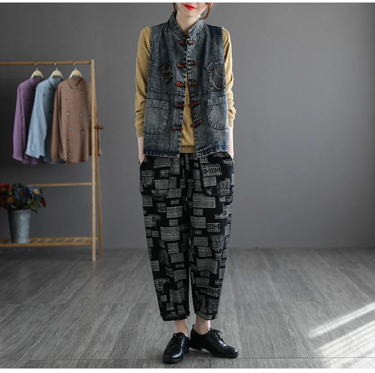 Amax LuluE 2024 Chinese Fashion Designer Clothes Women Vintage Denim Sleeveless Coats Ladies Casual Loose Luxury Punk Waistcoats