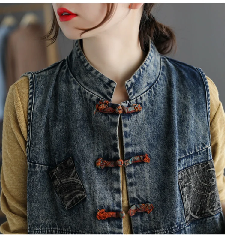 Amax LuluE 2024 Chinese Fashion Designer Clothes Women Vintage Denim Sleeveless Coats Ladies Casual Loose Luxury Punk Waistcoats