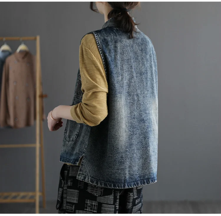 Amax LuluE 2024 Chinese Fashion Designer Clothes Women Vintage Denim Sleeveless Coats Ladies Casual Loose Luxury Punk Waistcoats