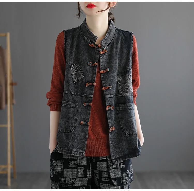 Amax LuluE 2024 Chinese Fashion Designer Clothes Women Vintage Denim Sleeveless Coats Ladies Casual Loose Luxury Punk Waistcoats