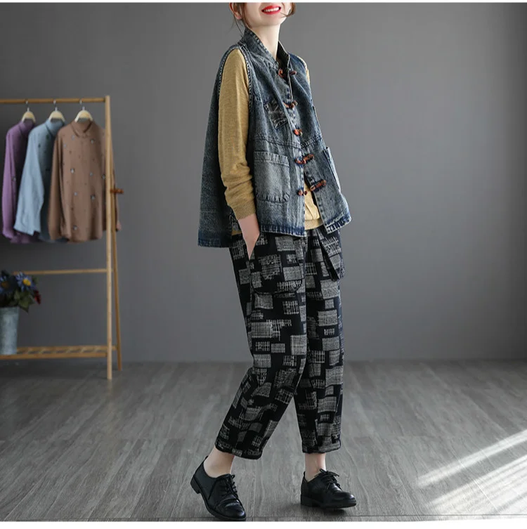 Amax LuluE 2024 Chinese Fashion Designer Clothes Women Vintage Denim Sleeveless Coats Ladies Casual Loose Luxury Punk Waistcoats