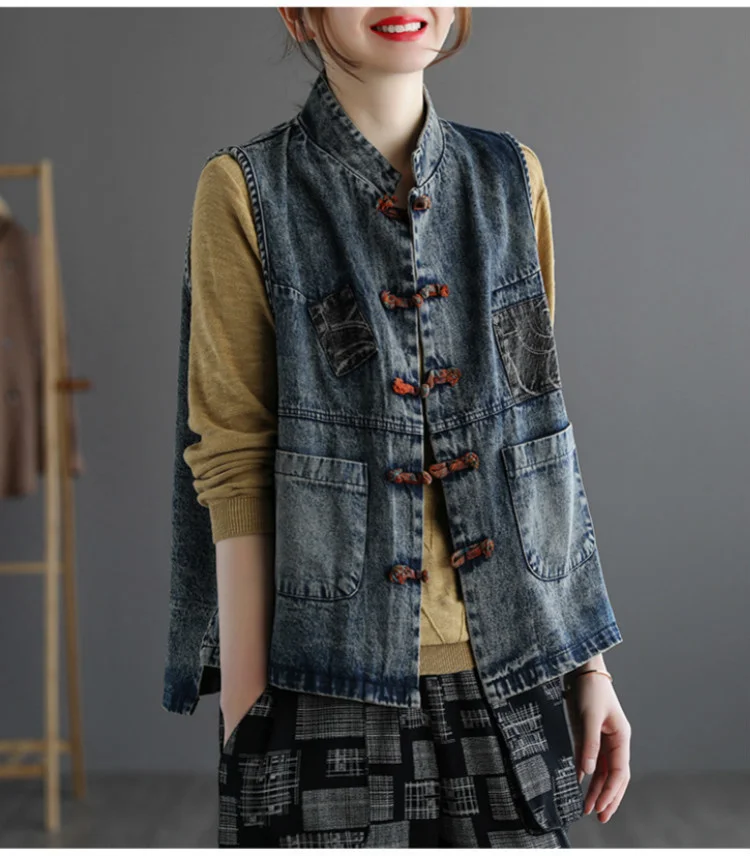 Amax LuluE 2024 Chinese Fashion Designer Clothes Women Vintage Denim Sleeveless Coats Ladies Casual Loose Luxury Punk Waistcoats