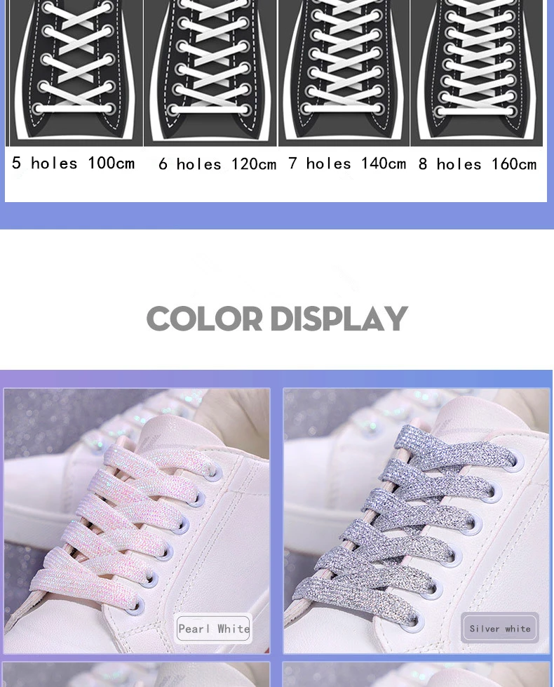 Colorful Shoelaces Glitter White Shoelaces of Sneakers Metallic Shiny Gold Shoelace Silver Flat Shoe Laces Sports Running Laces