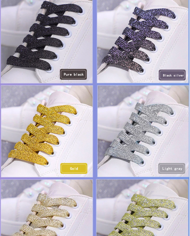 Colorful Shoelaces Glitter White Shoelaces of Sneakers Metallic Shiny Gold Shoelace Silver Flat Shoe Laces Sports Running Laces