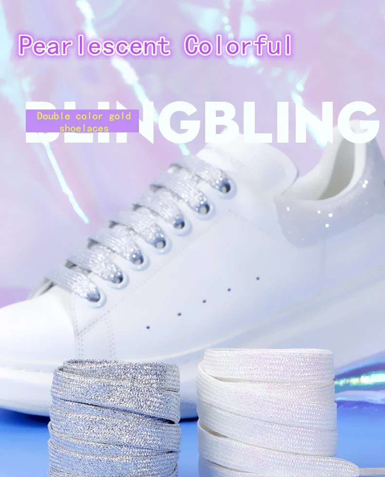 Colorful Shoelaces Glitter White Shoelaces of Sneakers Metallic Shiny Gold Shoelace Silver Flat Shoe Laces Sports Running Laces