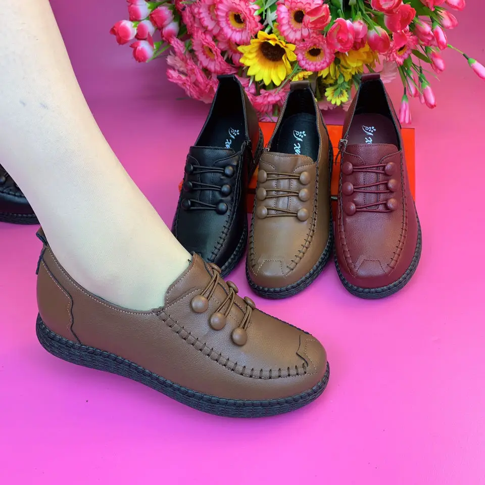 2022 Fashion Women Leather Flats Spring Shoes Comfort Fashion Classic Loafers Casual Leather Shoes Women Large Size 42 Flat shoe