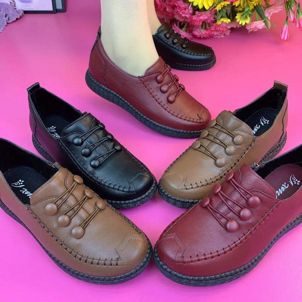 2022 Fashion Women Leather Flats Spring Shoes Comfort Fashion Classic Loafers Casual Leather Shoes Women Large Size 42 Flat shoe