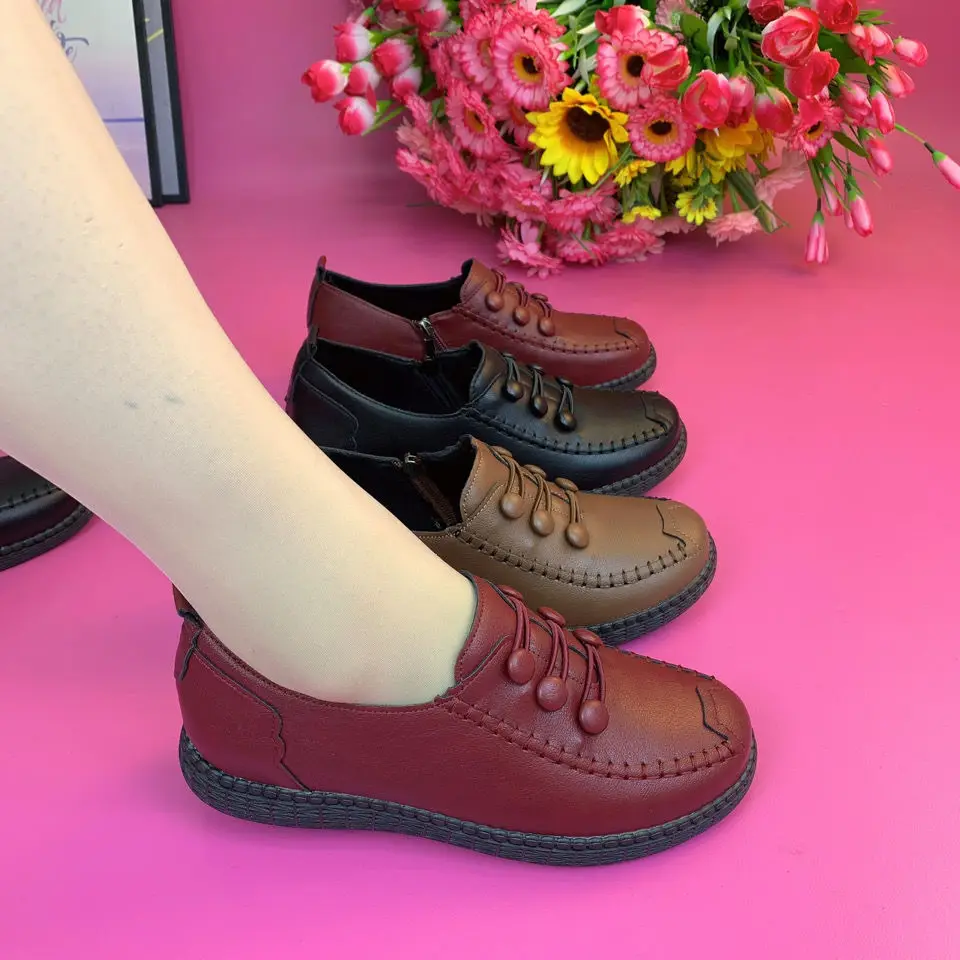 2022 Fashion Women Leather Flats Spring Shoes Comfort Fashion Classic Loafers Casual Leather Shoes Women Large Size 42 Flat shoe