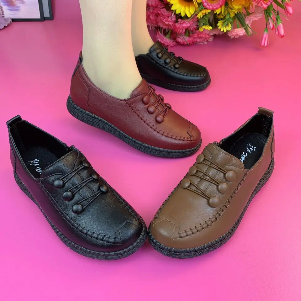 2022 Fashion Women Leather Flats Spring Shoes Comfort Fashion Classic Loafers Casual Leather Shoes Women Large Size 42 Flat shoe