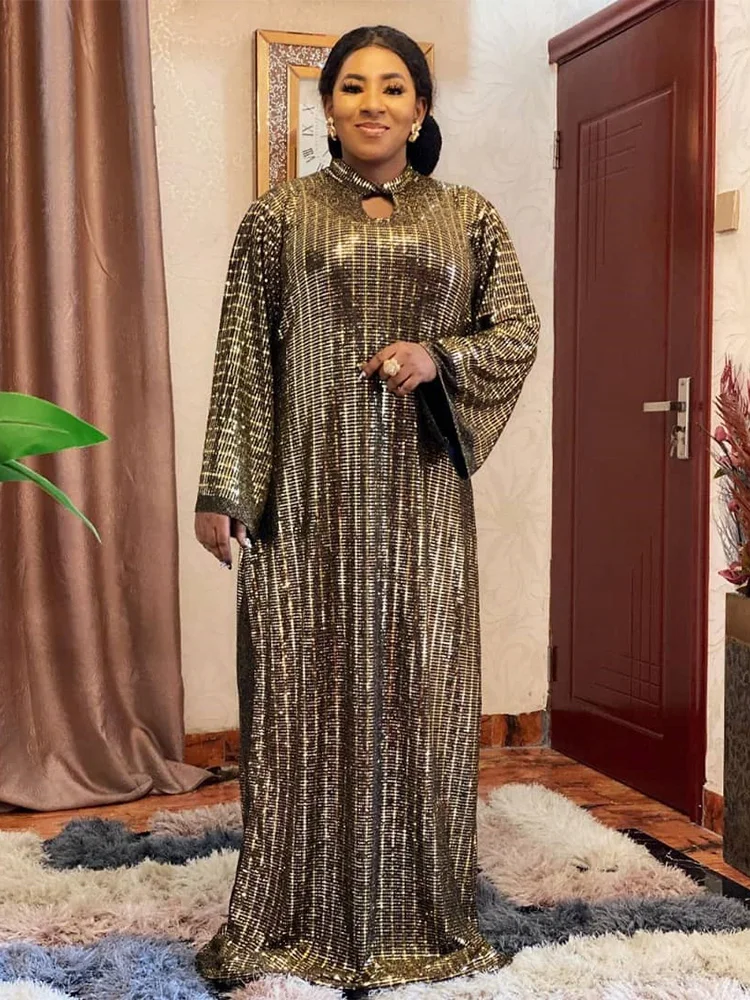 European and American Mom Dress African Mom Dress Fashionable Sequin Stretch Cloth Robe