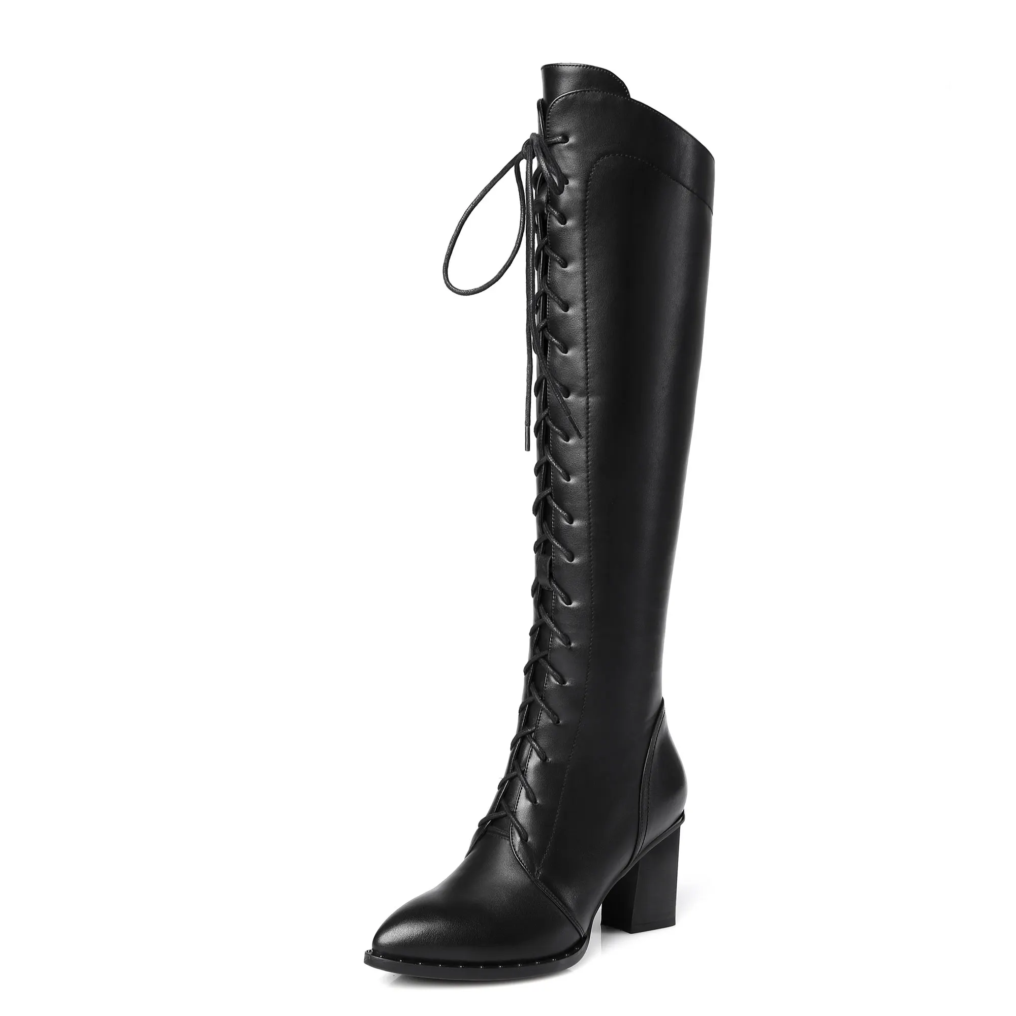 Women Knee High Boots 2026 Luxury Cow Genuine Leather Brown Black High Heels Long Boot Designer Female Winter Shoes Big Size 42