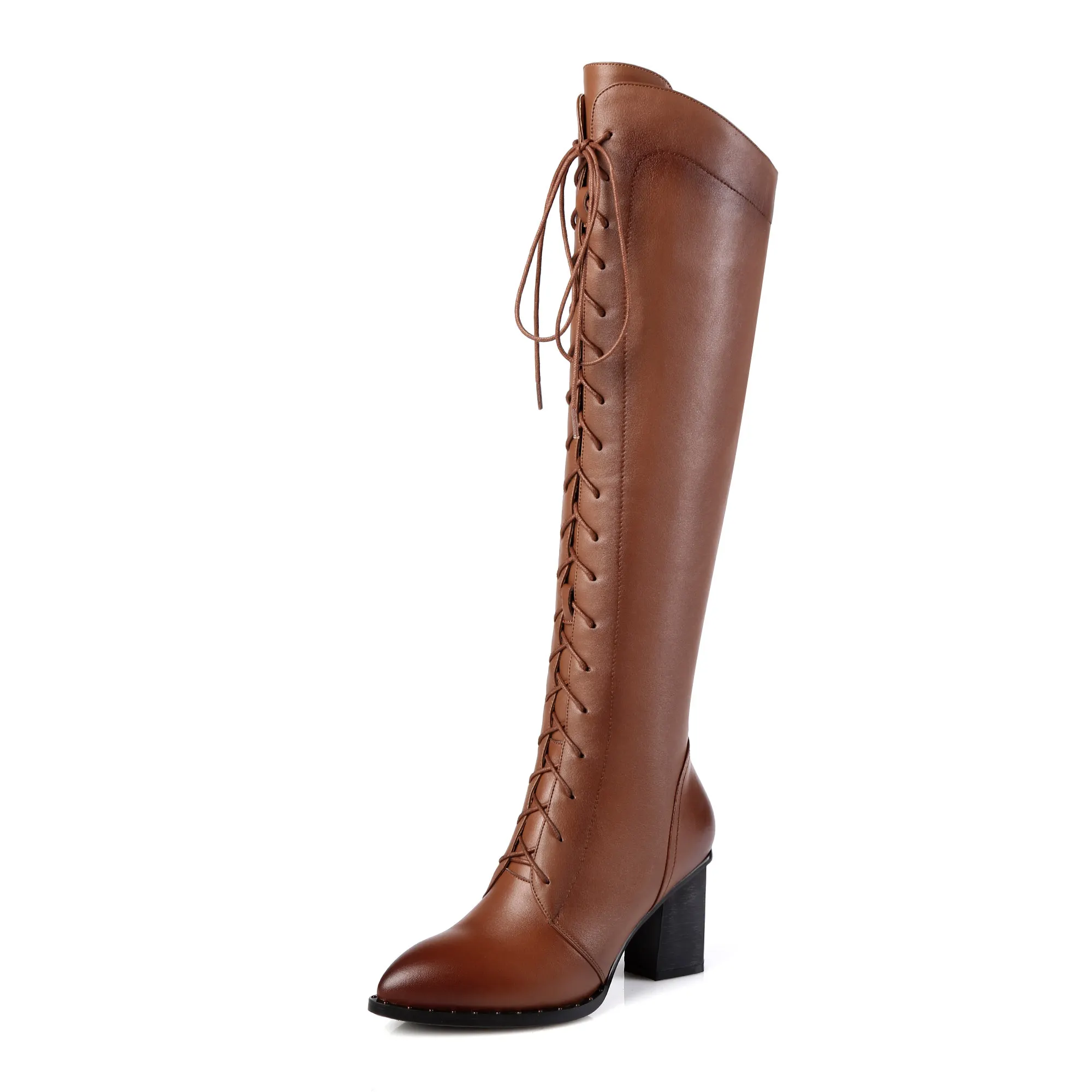 Women Knee High Boots 2026 Luxury Cow Genuine Leather Brown Black High Heels Long Boot Designer Female Winter Shoes Big Size 42