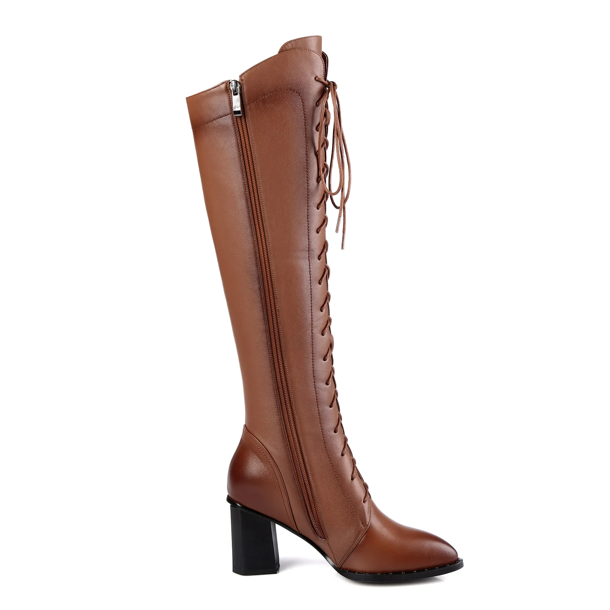 Women Knee High Boots 2026 Luxury Cow Genuine Leather Brown Black High Heels Long Boot Designer Female Winter Shoes Big Size 42