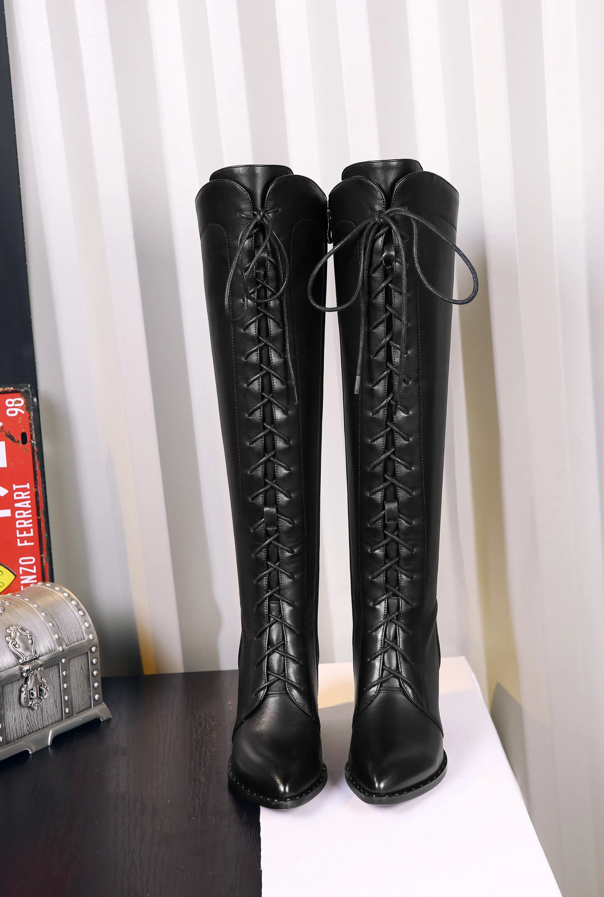 Women Knee High Boots 2026 Luxury Cow Genuine Leather Brown Black High Heels Long Boot Designer Female Winter Shoes Big Size 42