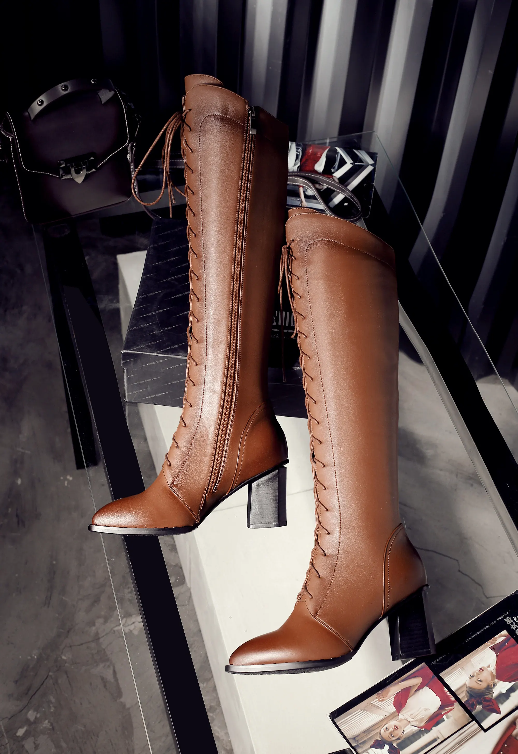 Women Knee High Boots 2026 Luxury Cow Genuine Leather Brown Black High Heels Long Boot Designer Female Winter Shoes Big Size 42