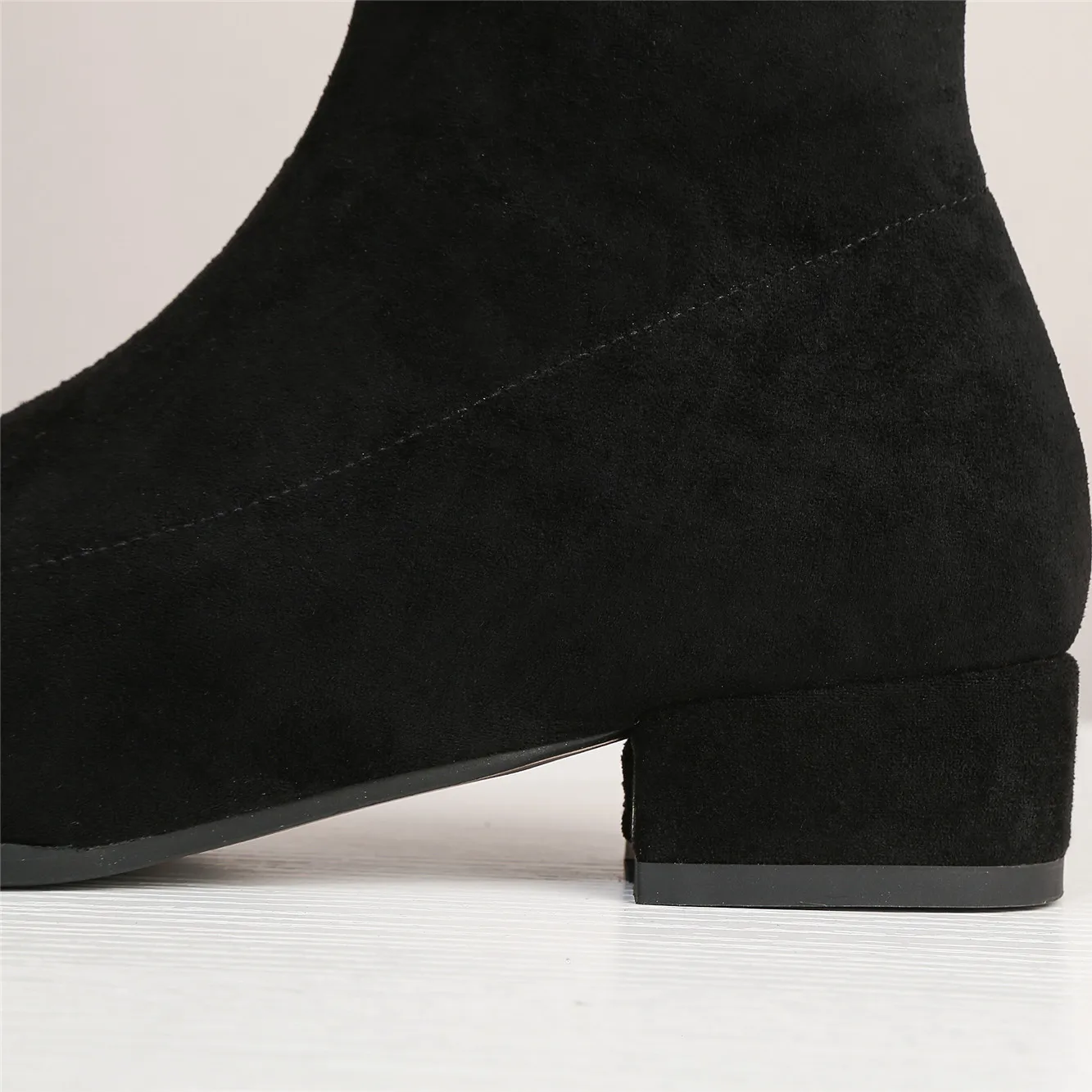 Woman Sock Ankle Boots 2026 Spring Autumn Pointed Toe Low Heel Elastic Flock Black Comfortable Booties Lady Shoes Big Size 42 43